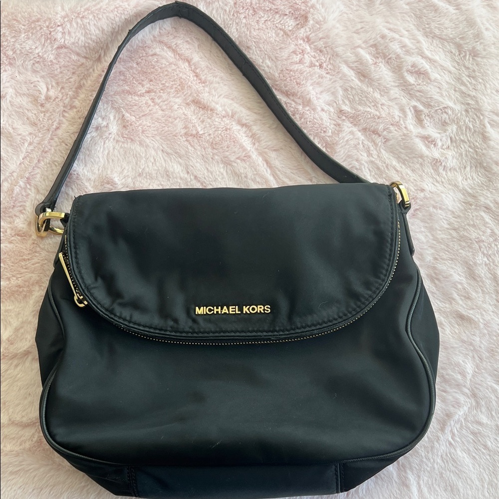 Michael Kors Black Shoulder Bag with Gold Accents